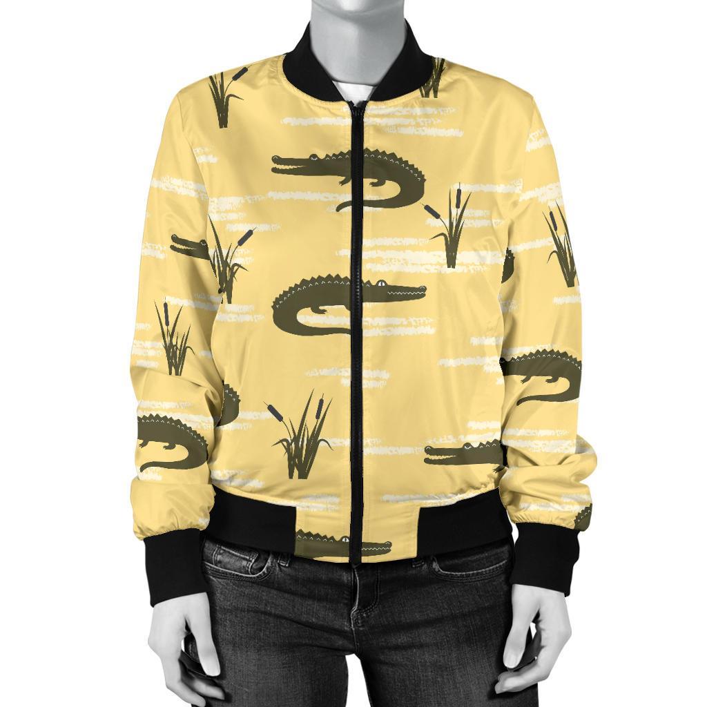Crocodile River Print Pattern Women Casual Bomber Jacket-grizzshop
