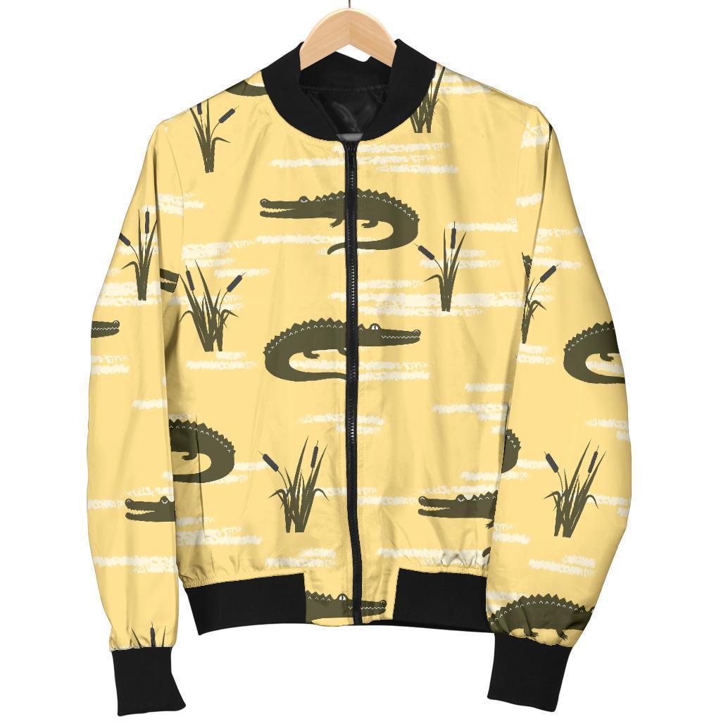 Crocodile River Print Pattern Women Casual Bomber Jacket-grizzshop