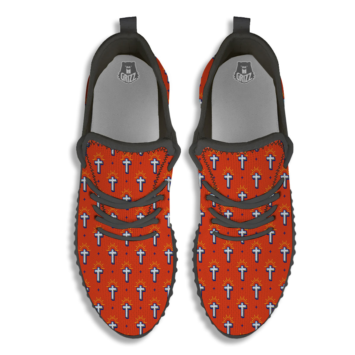 Cross Of Jesus Christ Orange Print Pattern Black Walking Shoes-grizzshop