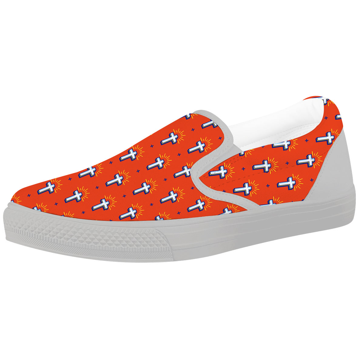 Cross Of Jesus Christ Orange Print Pattern White Slip On Shoes-grizzshop