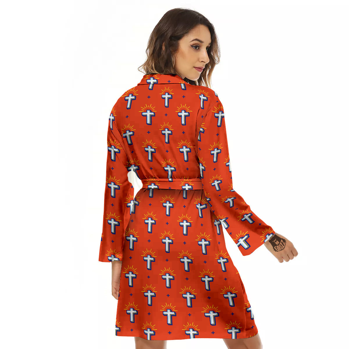Cross Of Jesus Christ Orange Print Pattern Women's Robe-grizzshop
