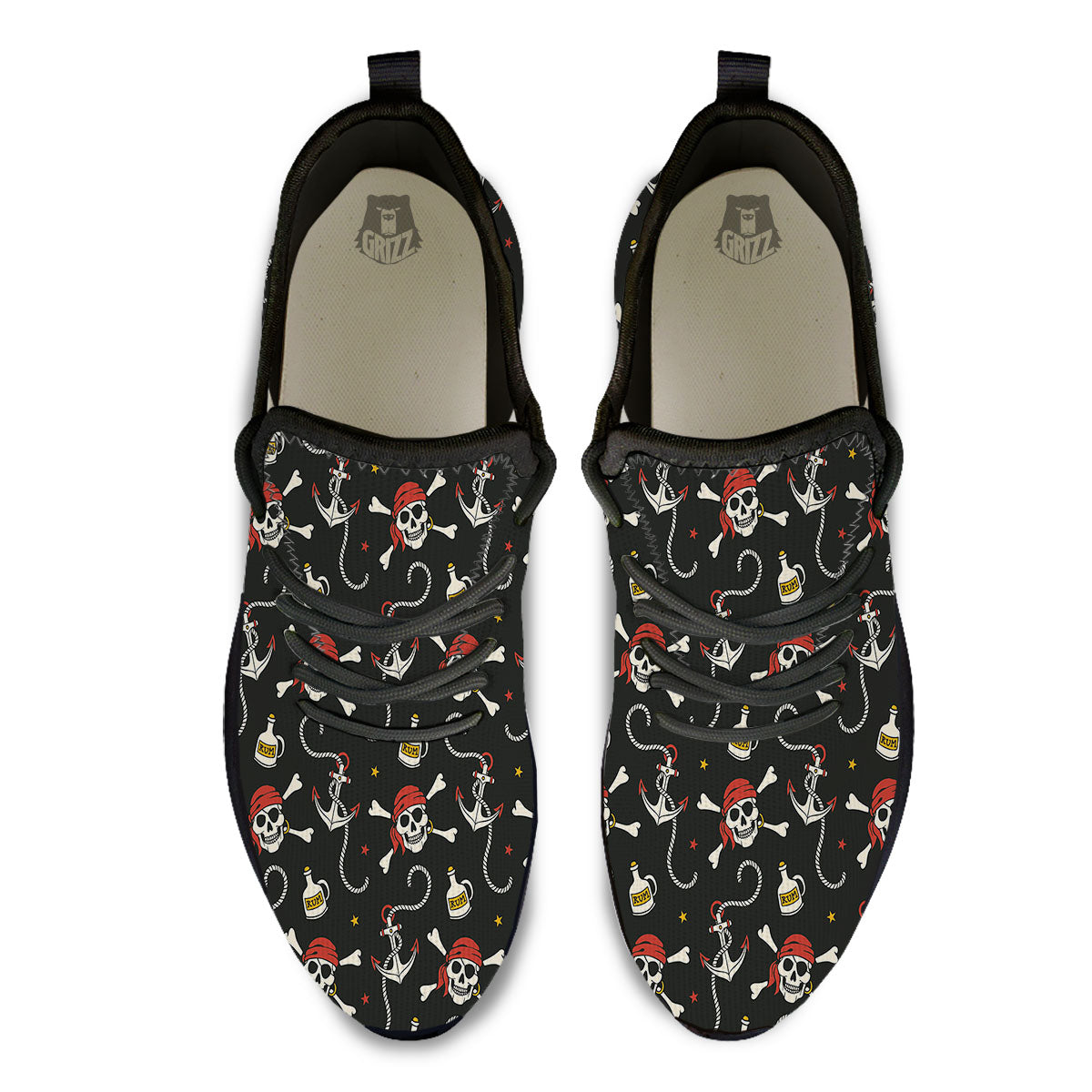 Crossbones Pirate Skull Print Pattern Black Athletic Shoes-grizzshop