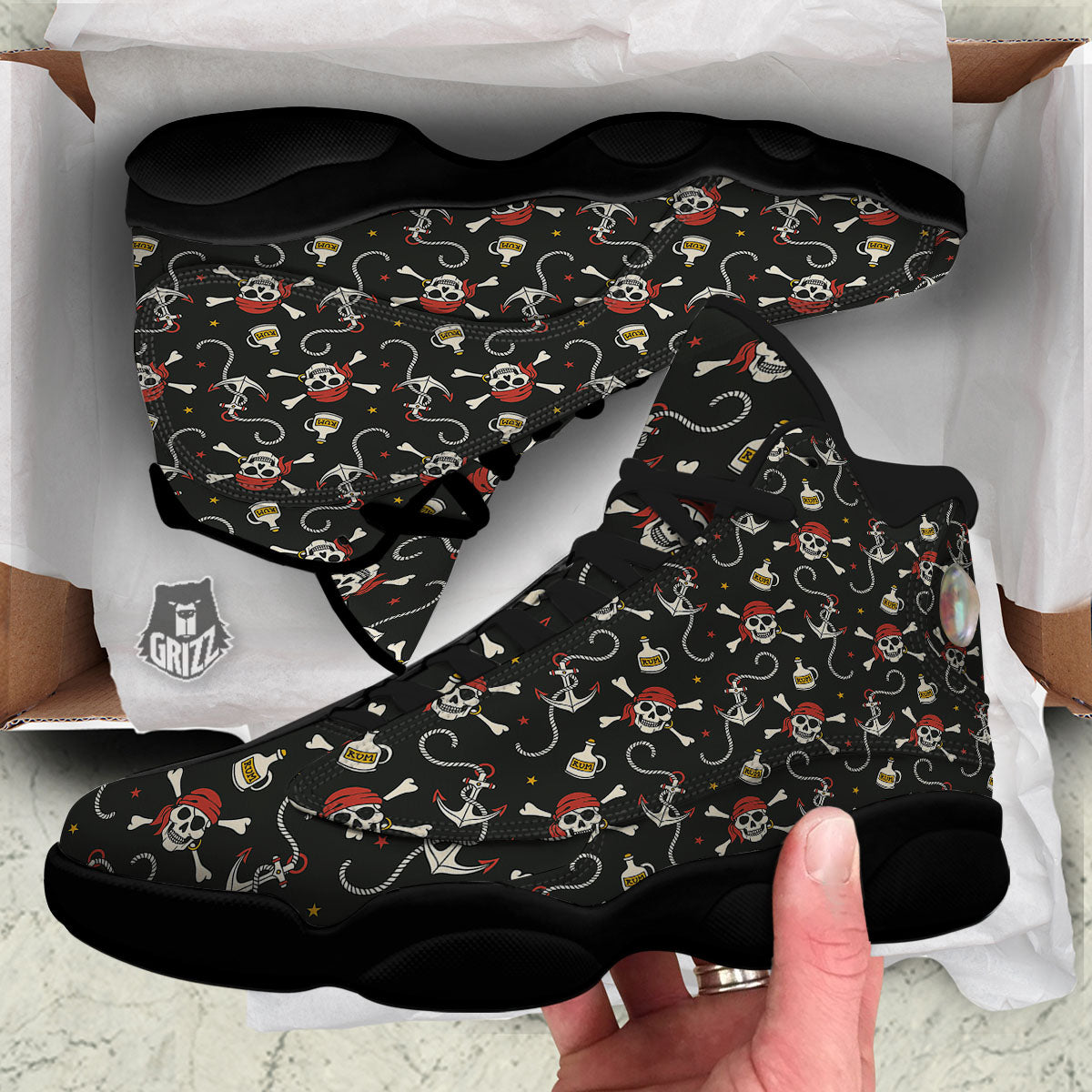 Crossbones Pirate Skull Print Pattern Black Basketball Shoes-grizzshop