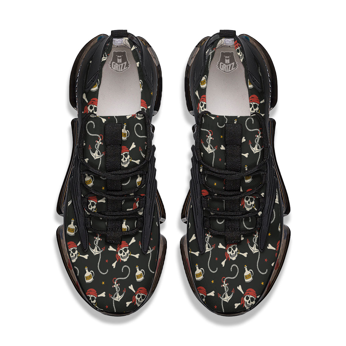 Crossbones Pirate Skull Print Pattern Black Gym Shoes-grizzshop