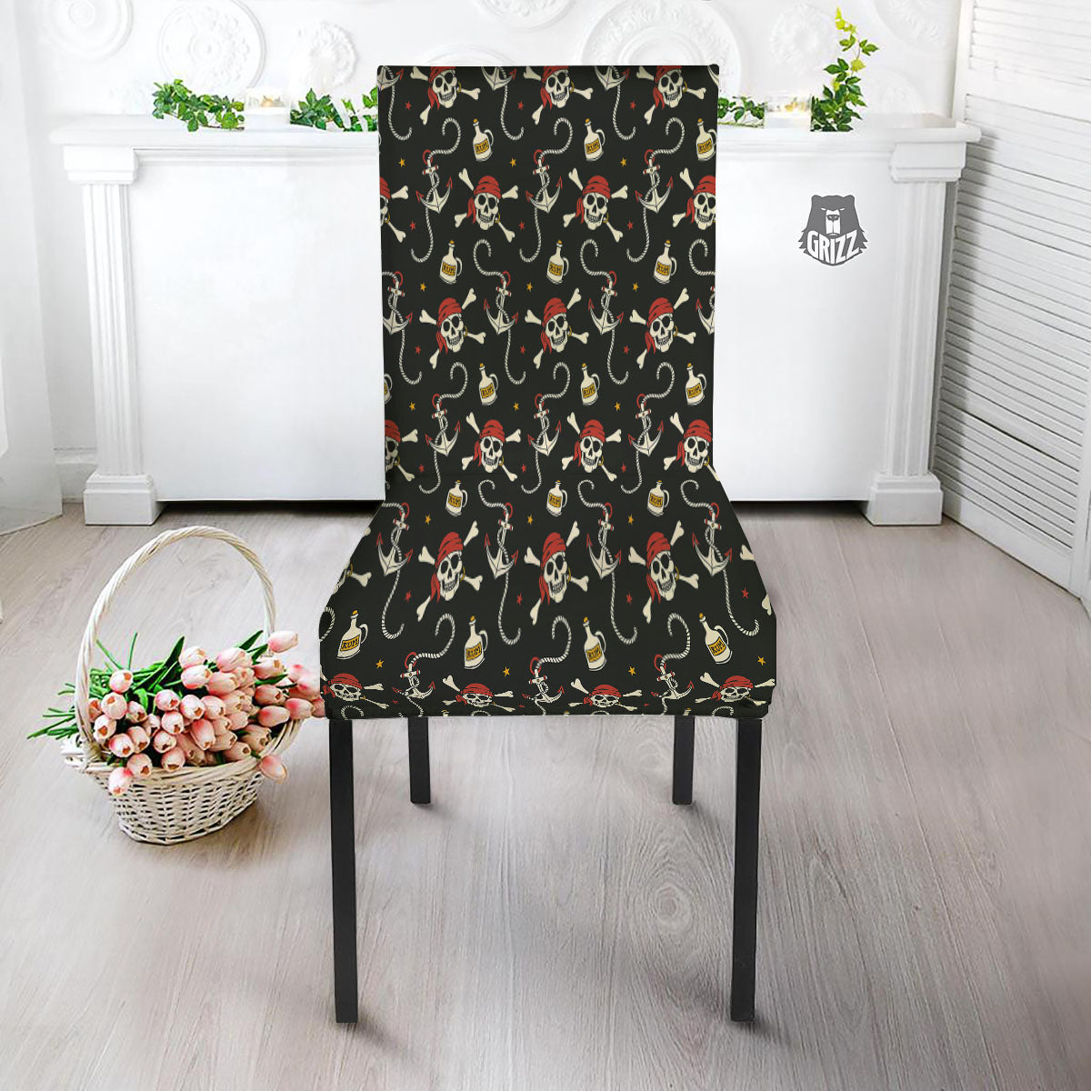 Crossbones Pirate Skull Print Pattern Dining Chair Slipcover-grizzshop
