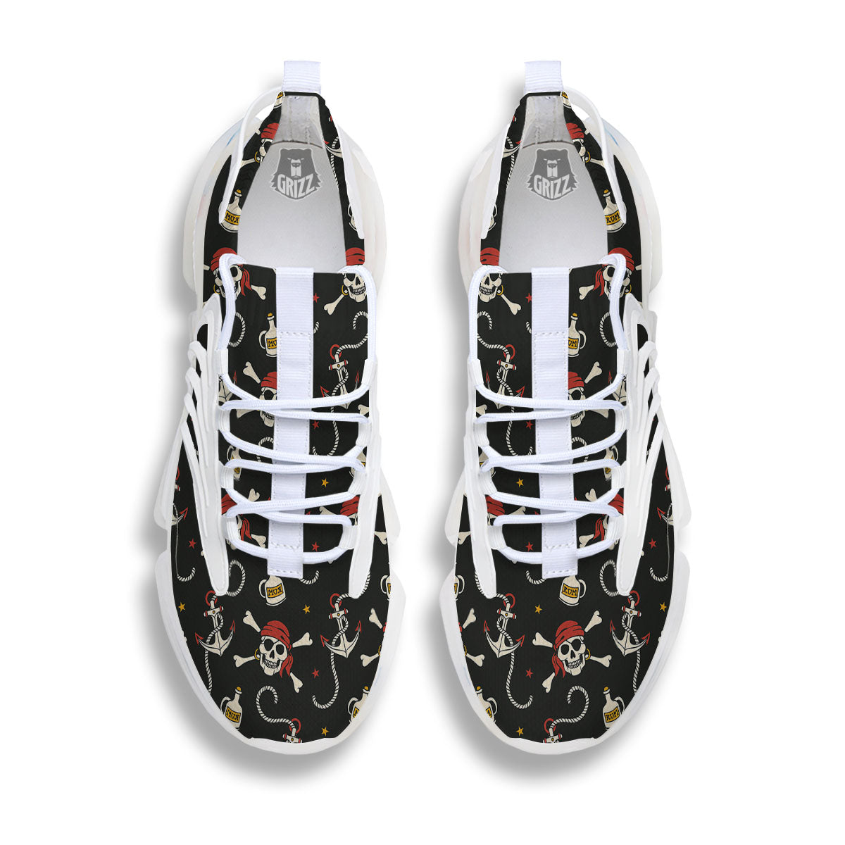 Crossbones Pirate Skull Print Pattern White Gym Shoes-grizzshop