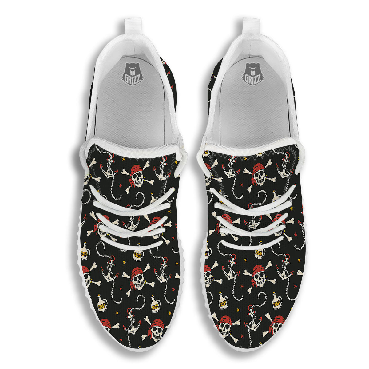 Crossbones Pirate Skull Print Pattern White Walking Shoes-grizzshop