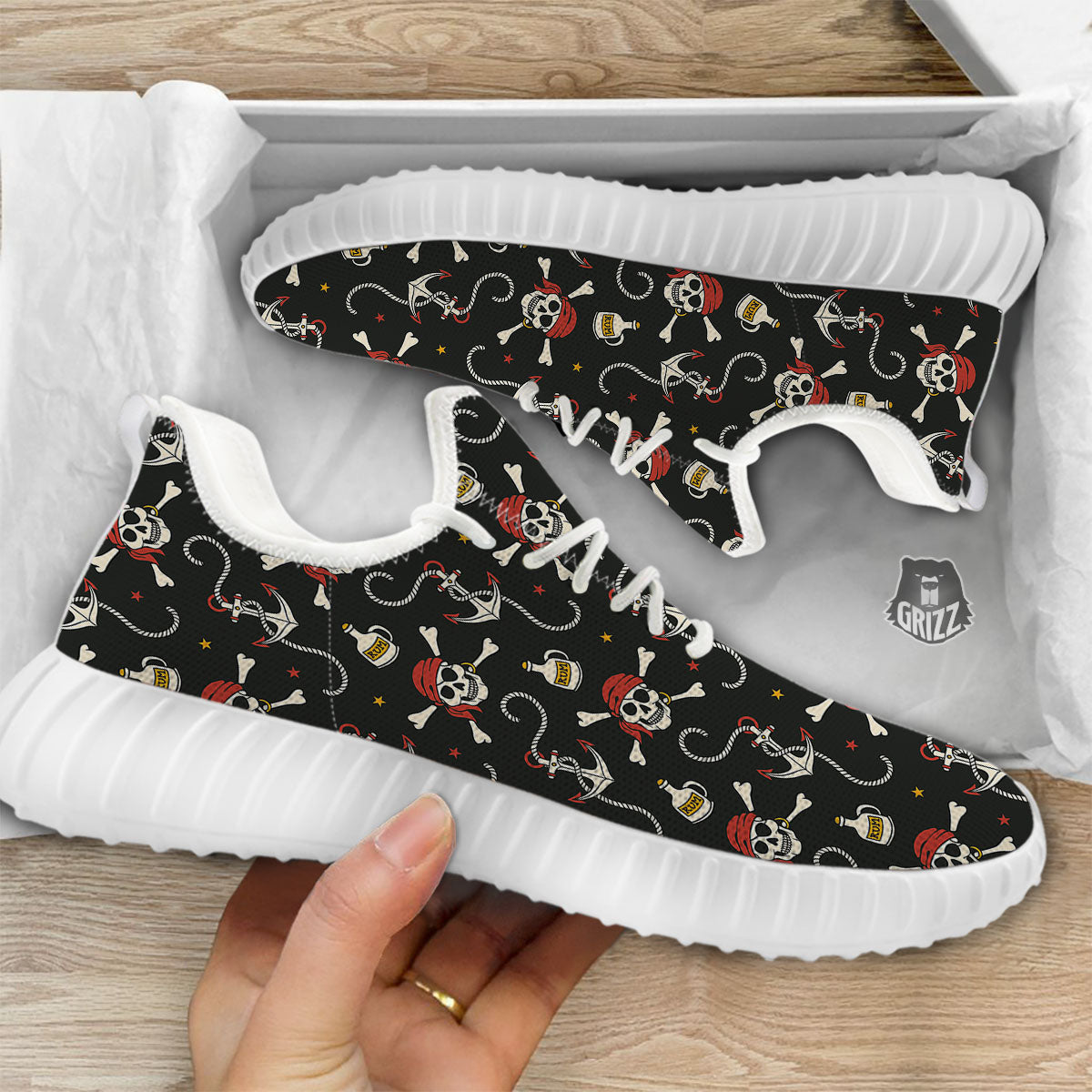 Crossbones Pirate Skull Print Pattern White Walking Shoes-grizzshop