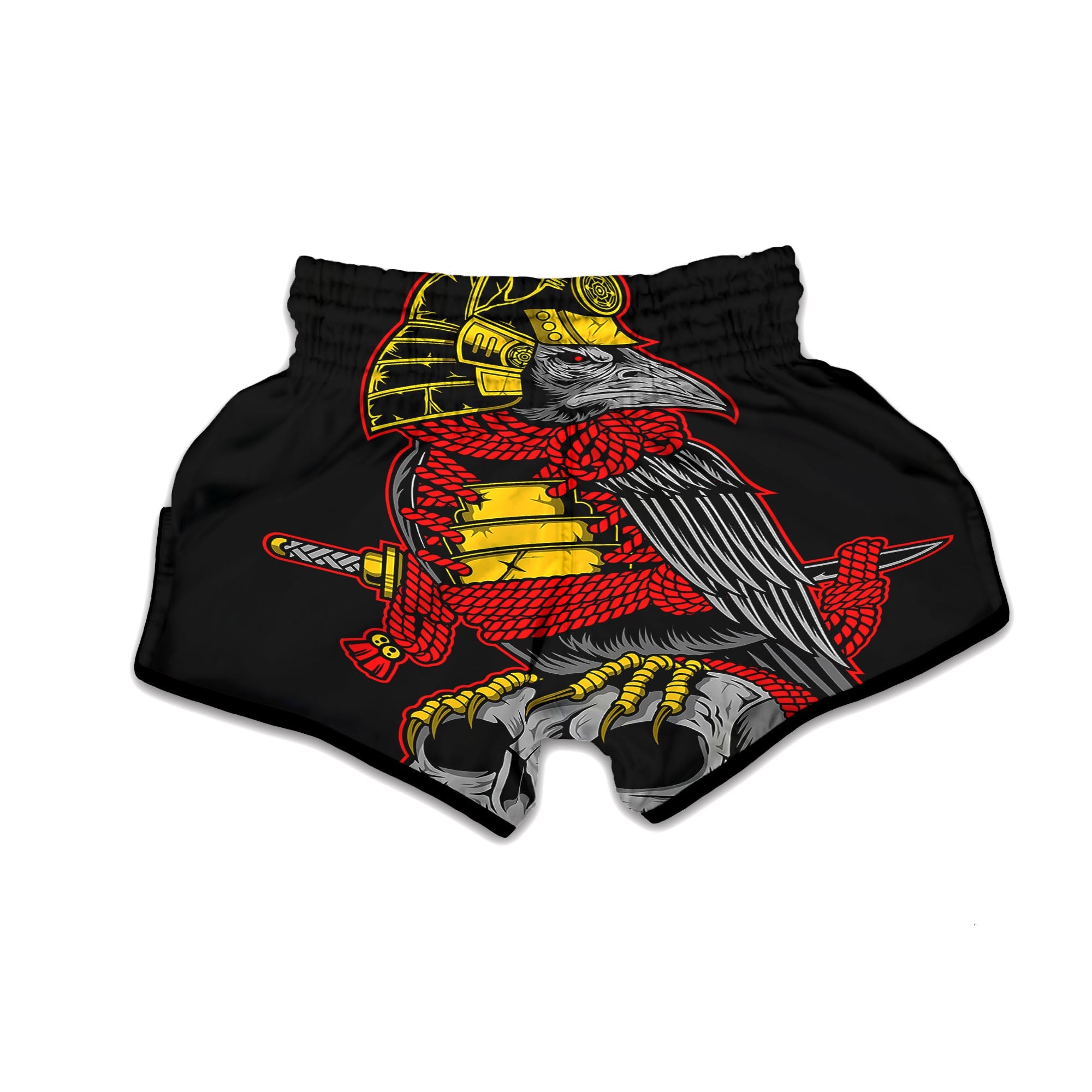 Crow And Samurai Print Muay Thai Boxing Shorts-grizzshop