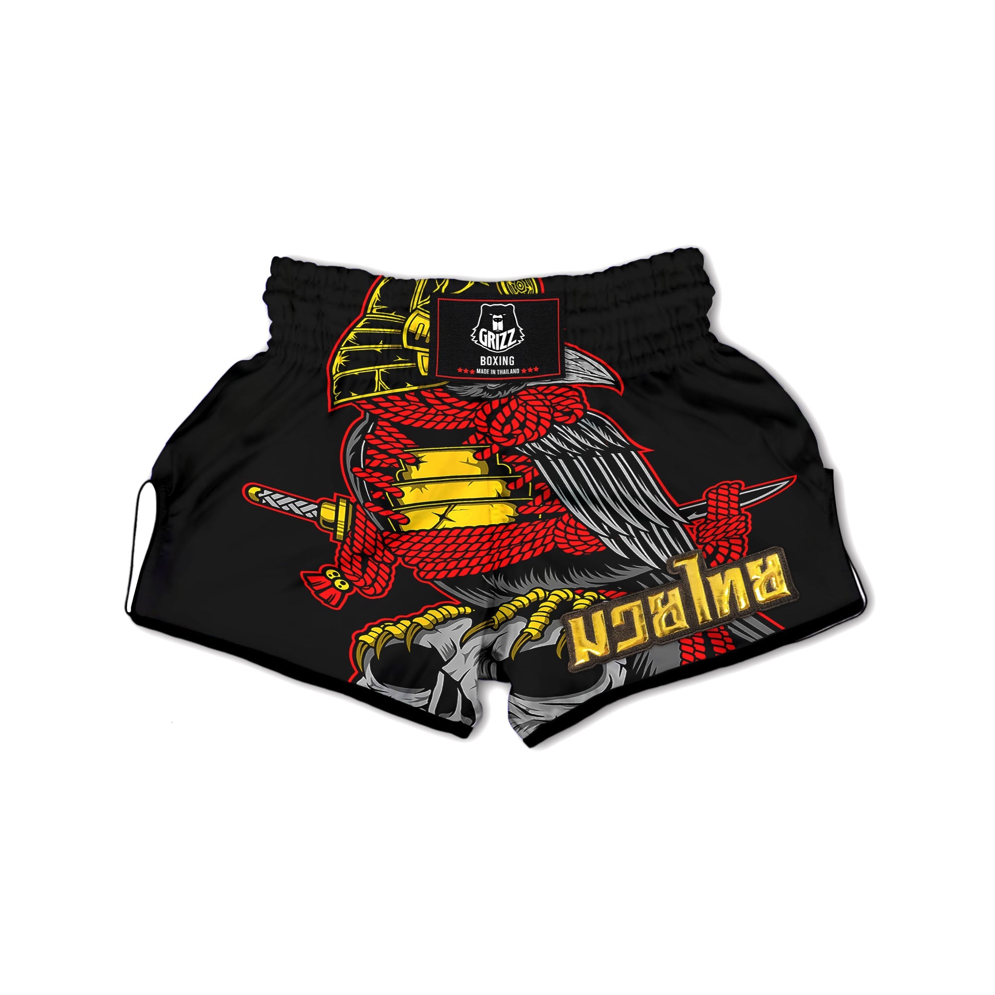 Crow And Samurai Print Muay Thai Boxing Shorts-grizzshop