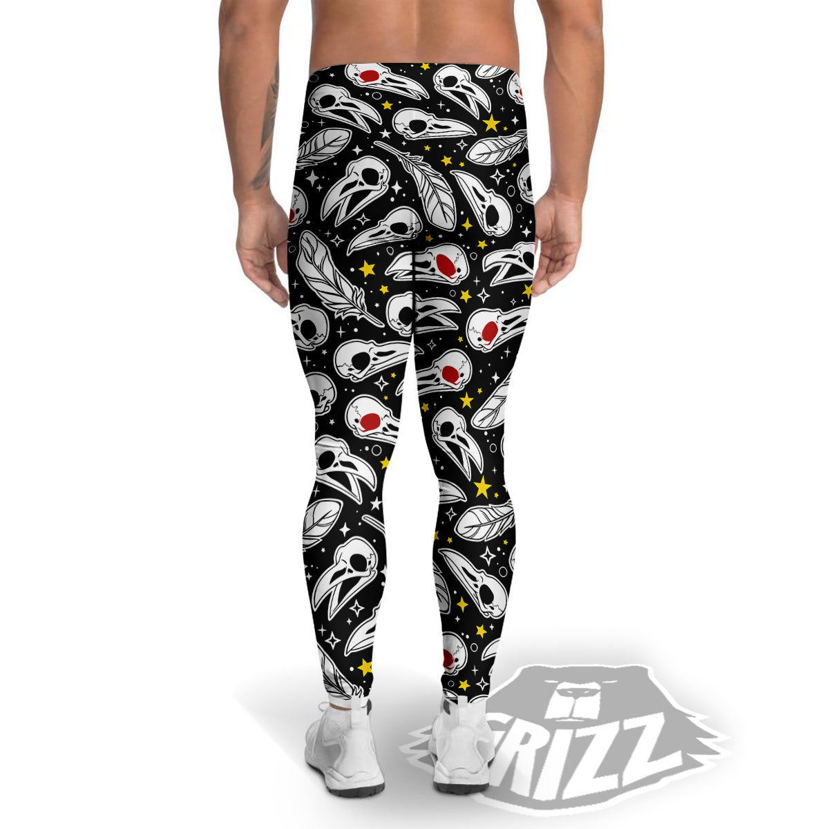 Crow Skull And Feathers Print Pattern Men's Leggings-grizzshop