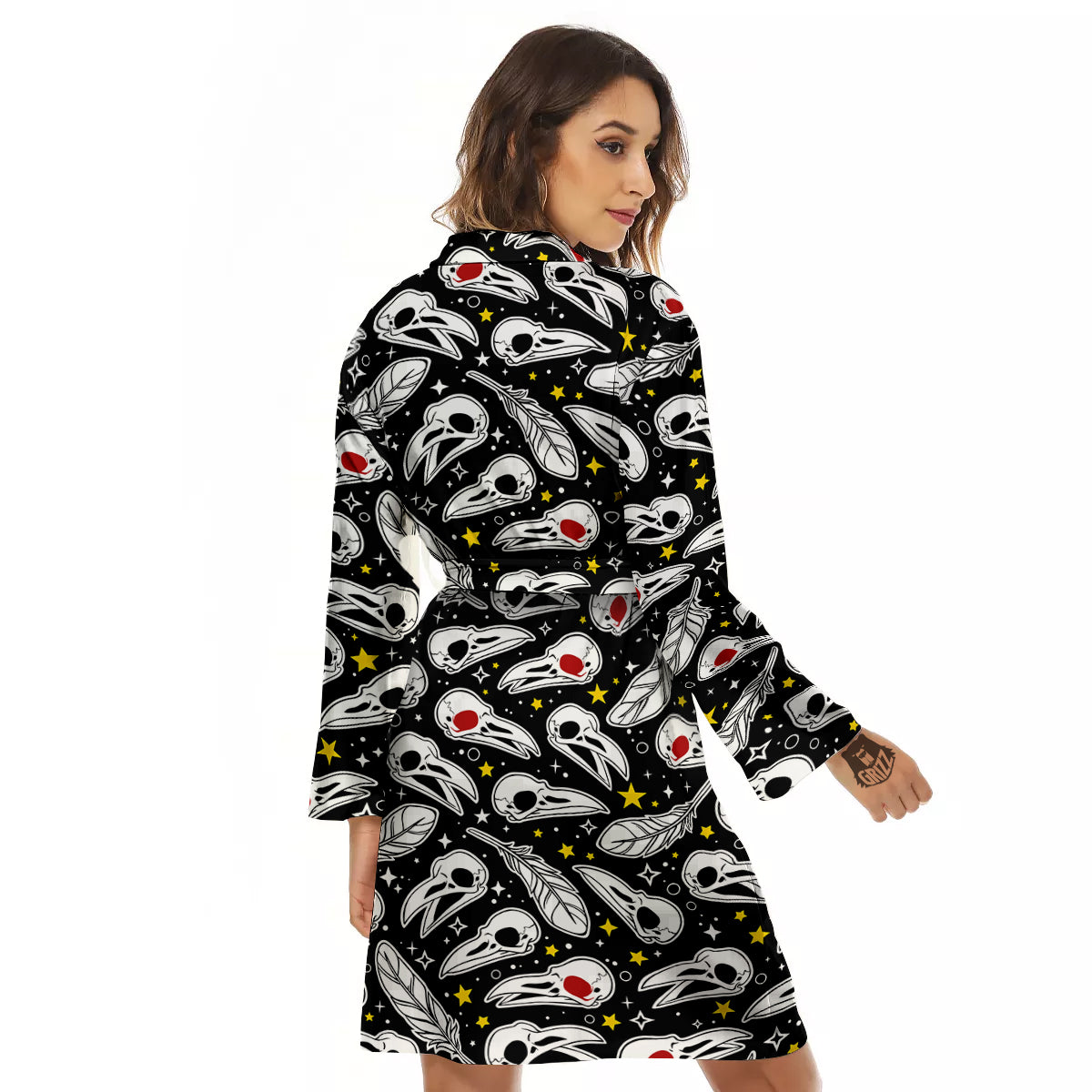 Crow Skull And Feathers Print Pattern Women's Robe-grizzshop