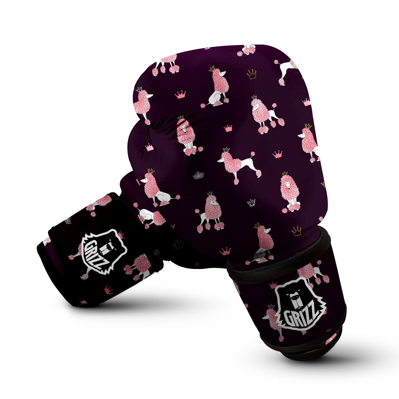 Crown And Poodle Print Pattern Boxing Gloves-grizzshop