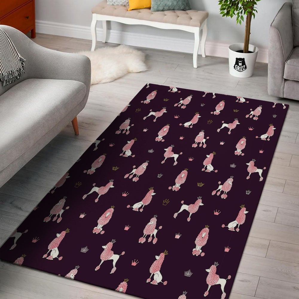Crown And Poodle Print Pattern Floor Mat-grizzshop