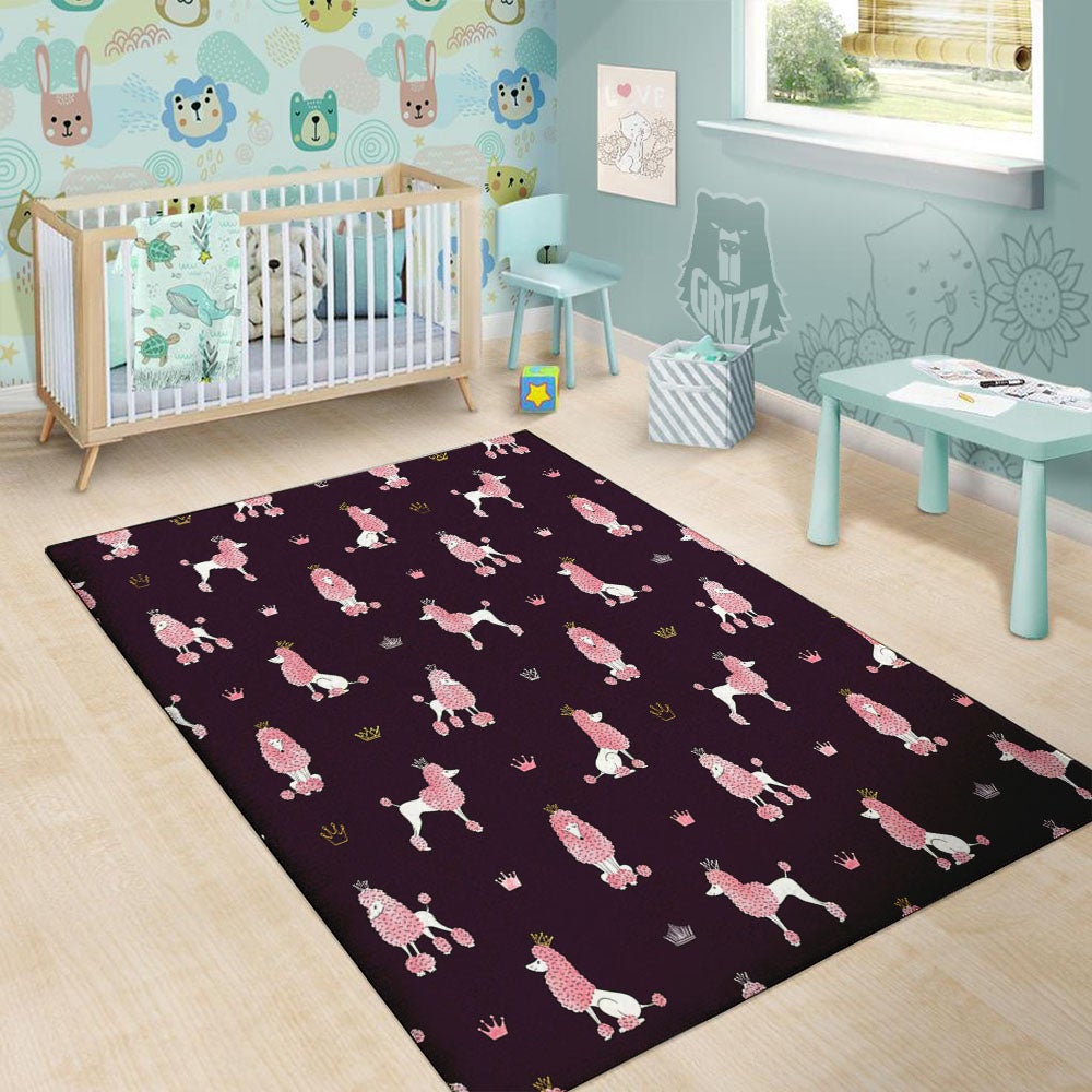 Crown And Poodle Print Pattern Floor Mat-grizzshop