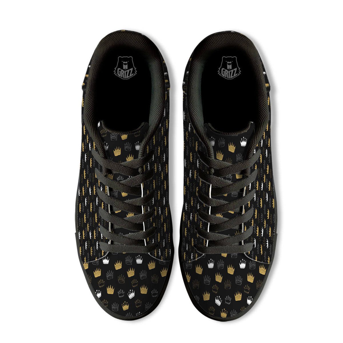 Crown Doodle Print Pattern Black Low Top Sneakers-grizzshop