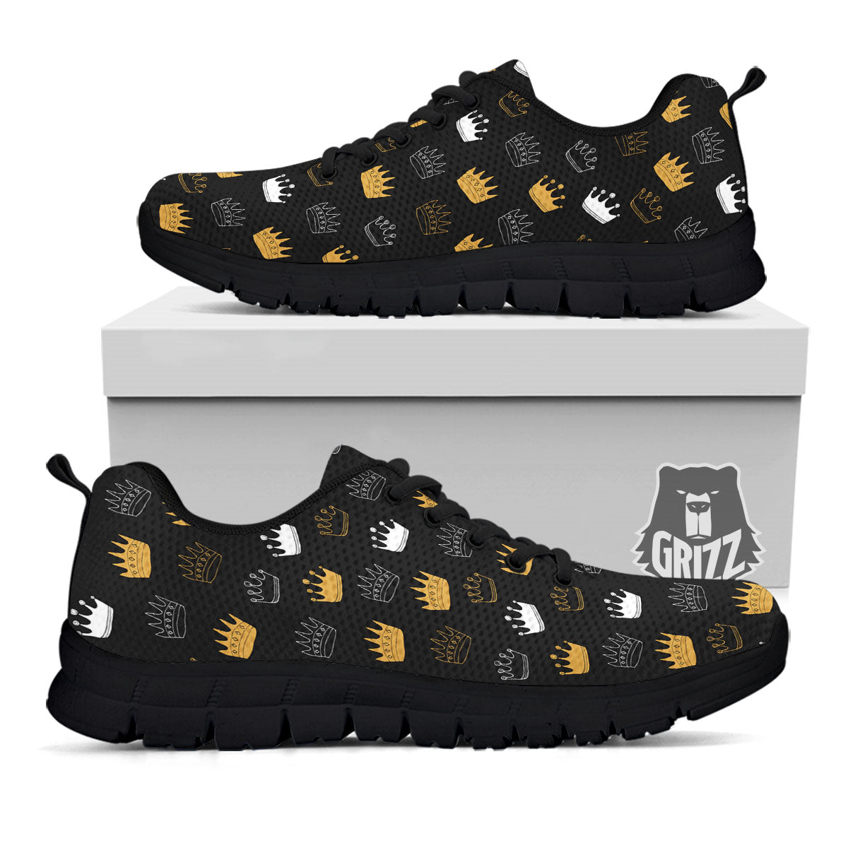 Crown Doodle Print Pattern Black Sneaker-grizzshop