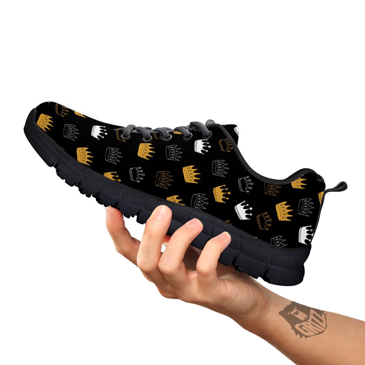 Crown Doodle Print Pattern Black Sneaker-grizzshop