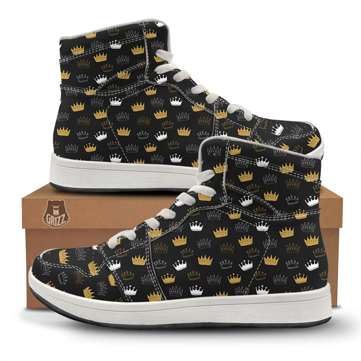 Crown Doodle Print Pattern High Top Sneakers-grizzshop