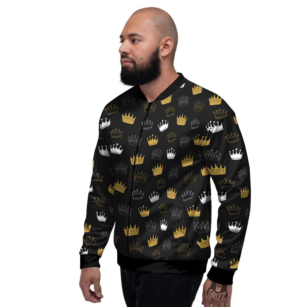 Crown Doodle Print Pattern Men's Bomber Jacket-grizzshop