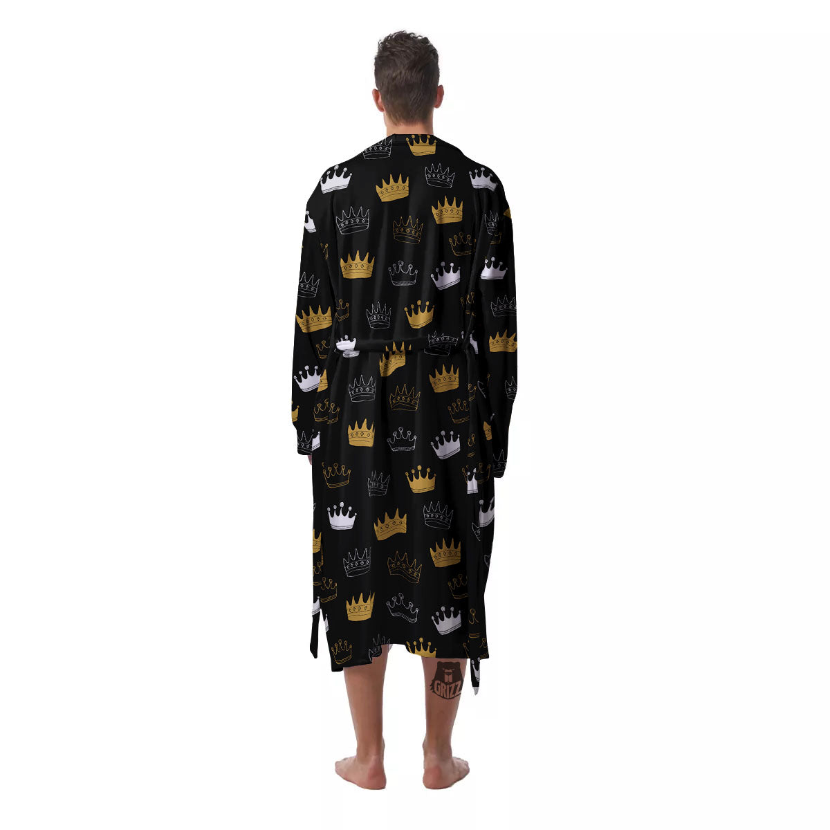Crown Doodle Print Pattern Men's Robe-grizzshop