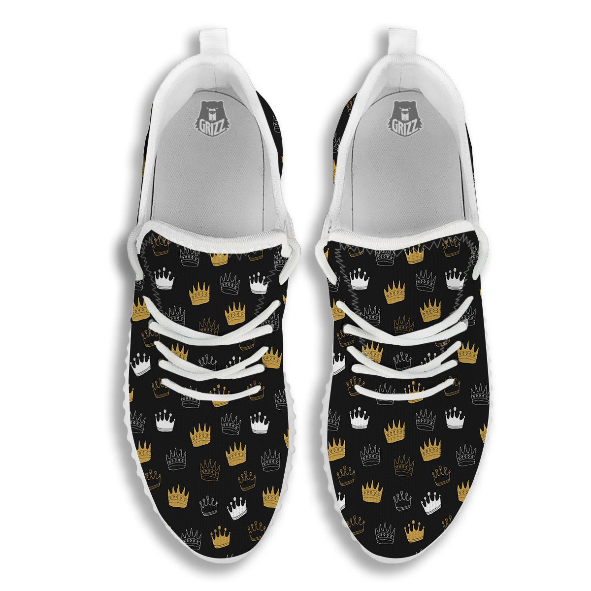 Crown Doodle Print Pattern White Walking Shoes-grizzshop