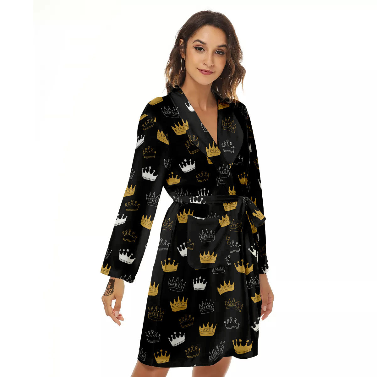 Crown Doodle Print Pattern Women's Robe-grizzshop