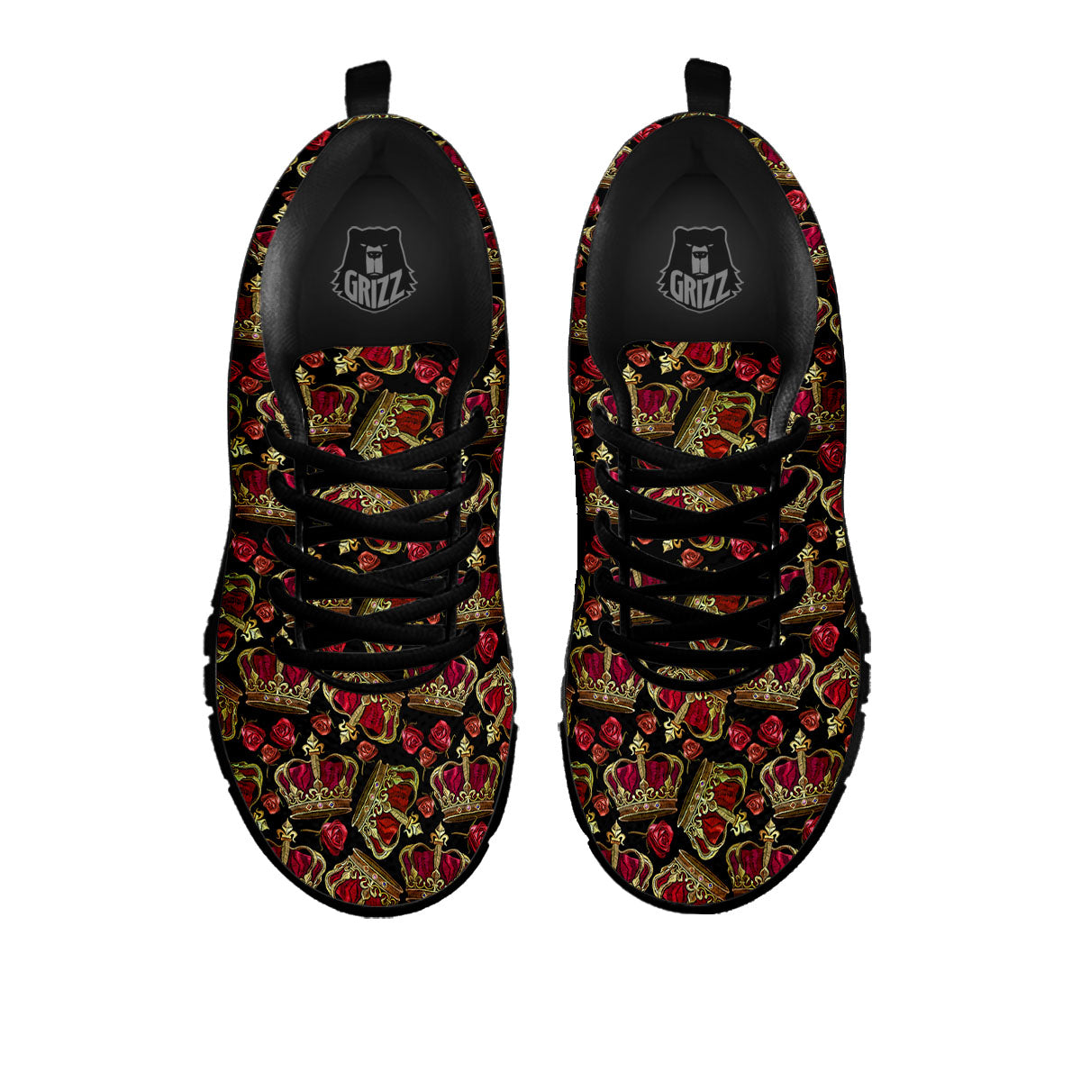 Crown Embroidery Print Pattern Black Sneaker-grizzshop