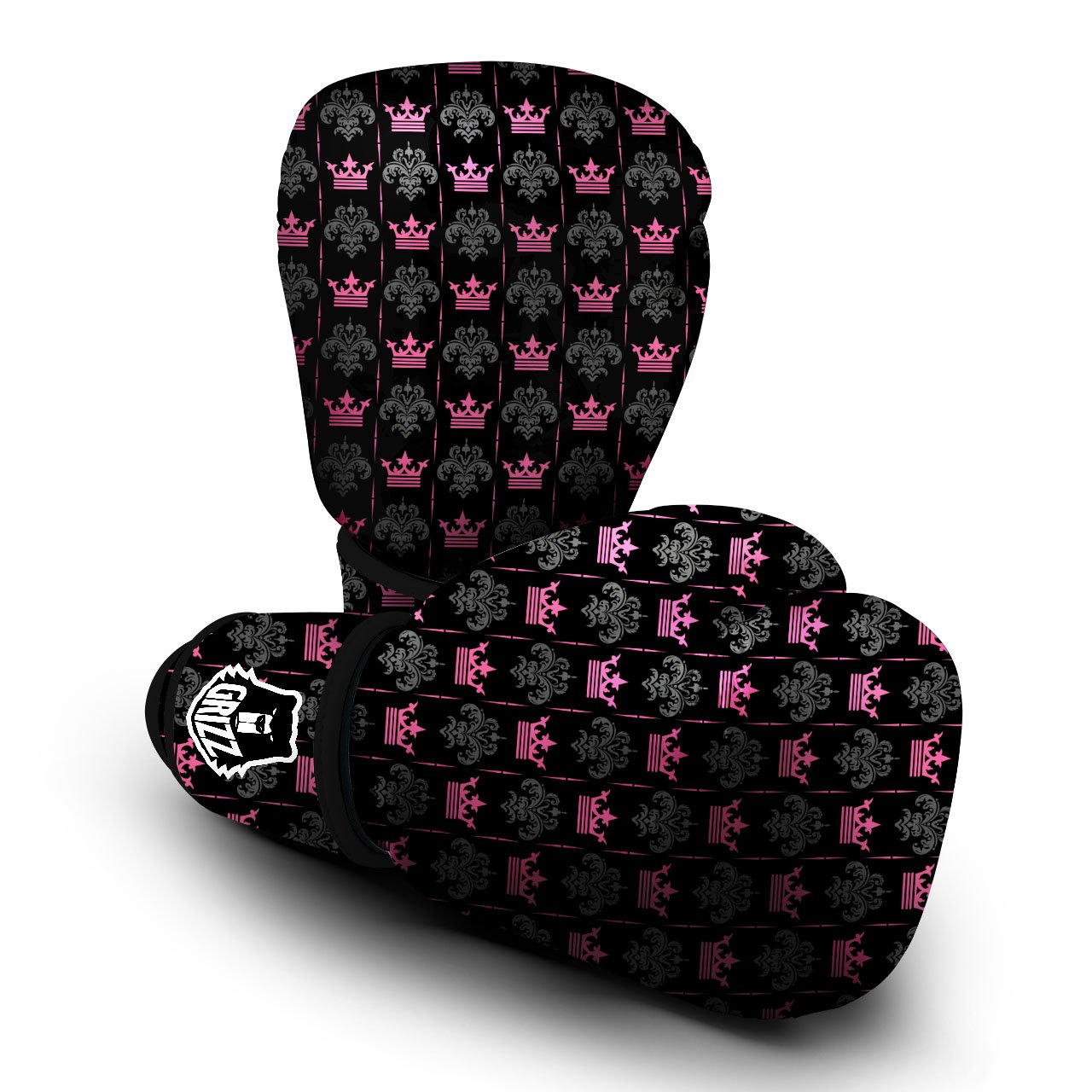 Crown Pink Print Pattern Boxing Gloves-grizzshop