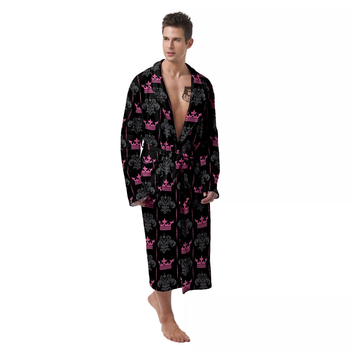 Crown Pink Print Pattern Men's Robe-grizzshop