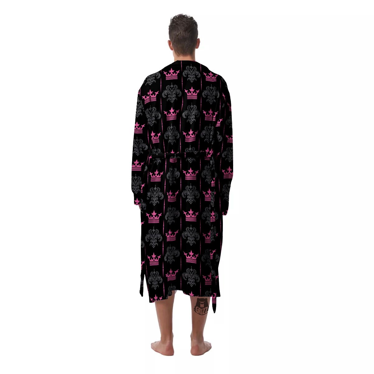 Crown Pink Print Pattern Men's Robe-grizzshop