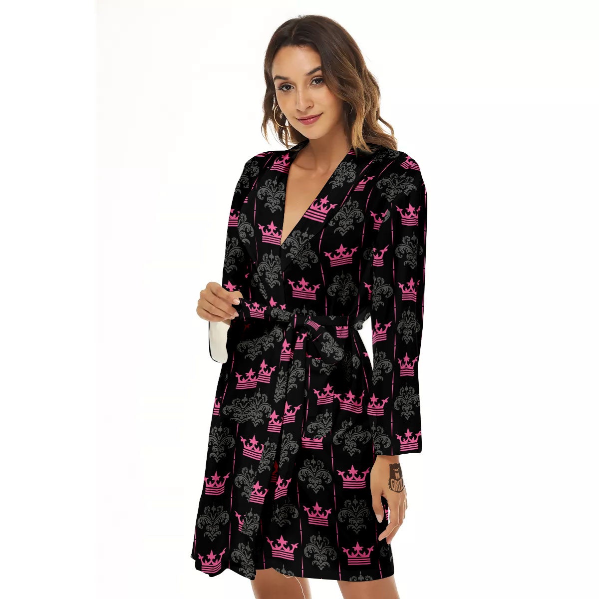 Crown Pink Print Pattern Women's Robe-grizzshop