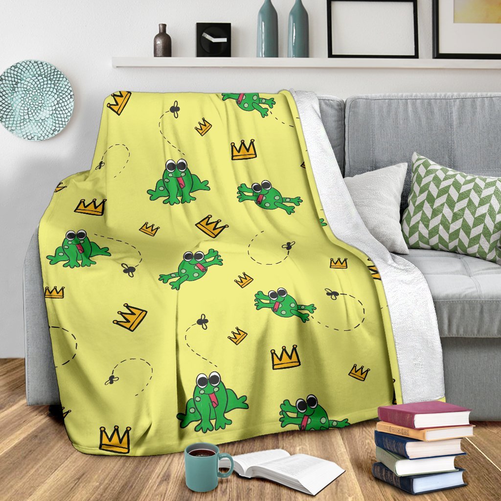 Crown Prince Frog Pattern Print Blanket-grizzshop
