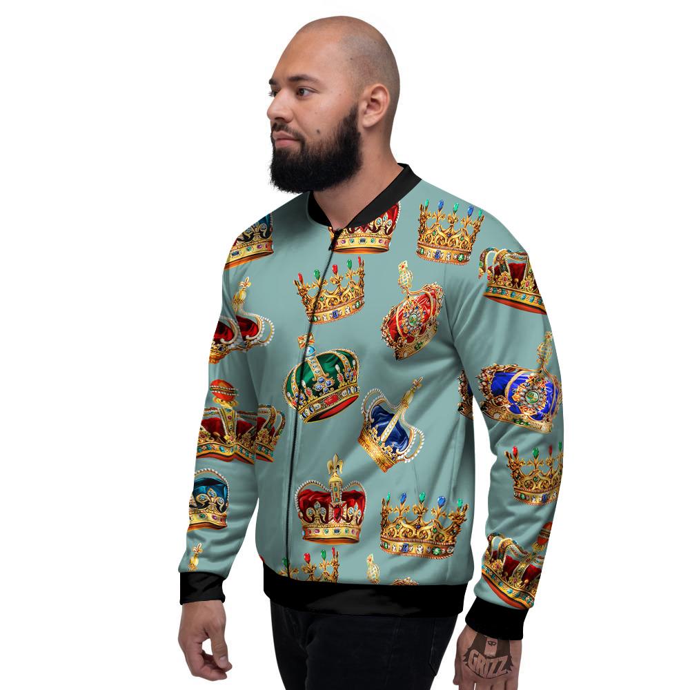 Crown Vintage Print Pattern Men's Bomber Jacket-grizzshop