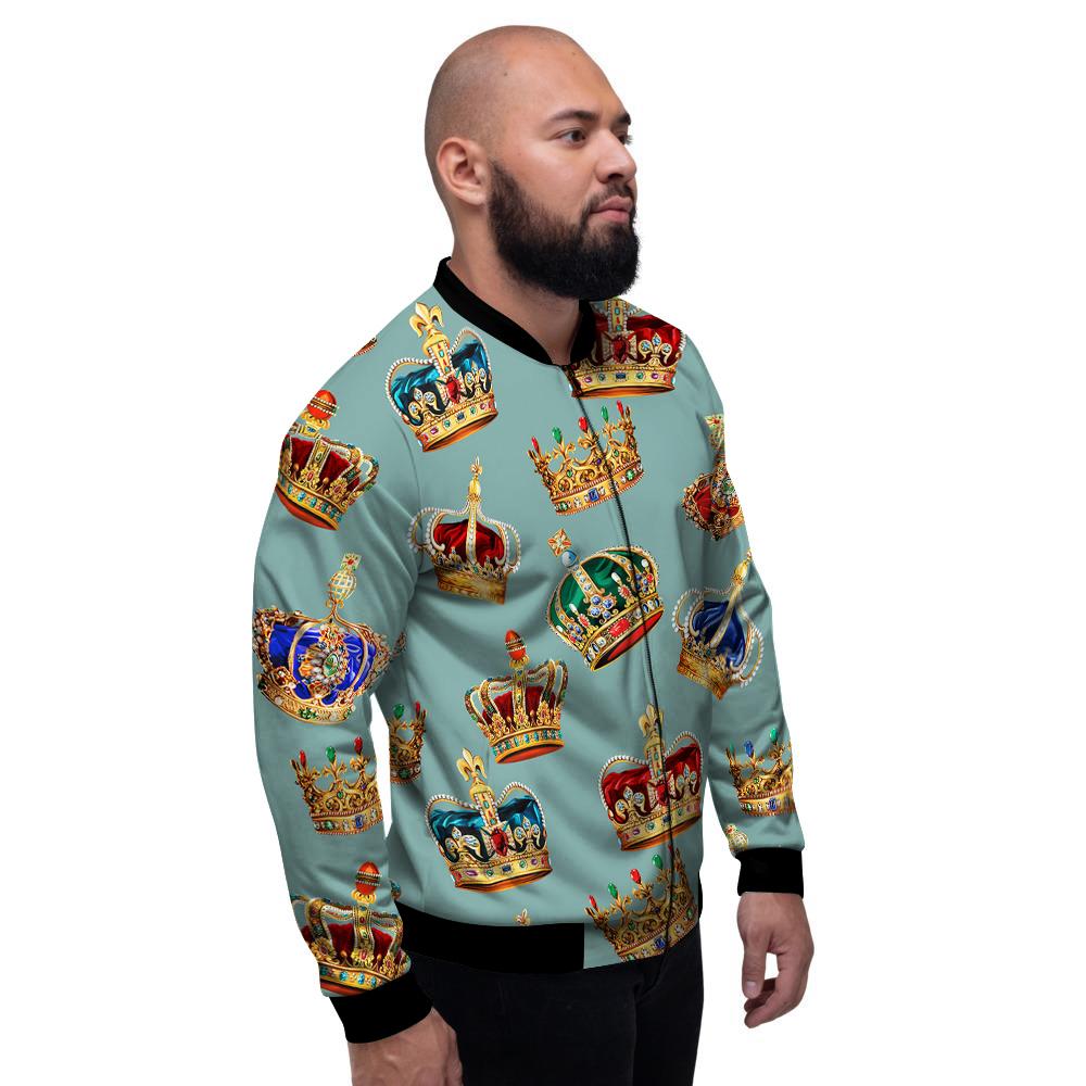 Crown Vintage Print Pattern Men's Bomber Jacket-grizzshop