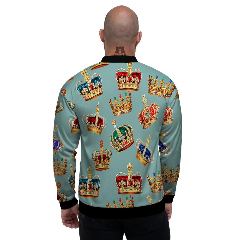 Crown Vintage Print Pattern Men's Bomber Jacket-grizzshop