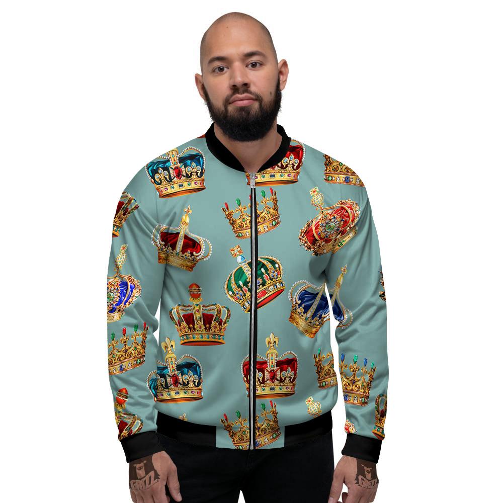 Crown Vintage Print Pattern Men's Bomber Jacket-grizzshop