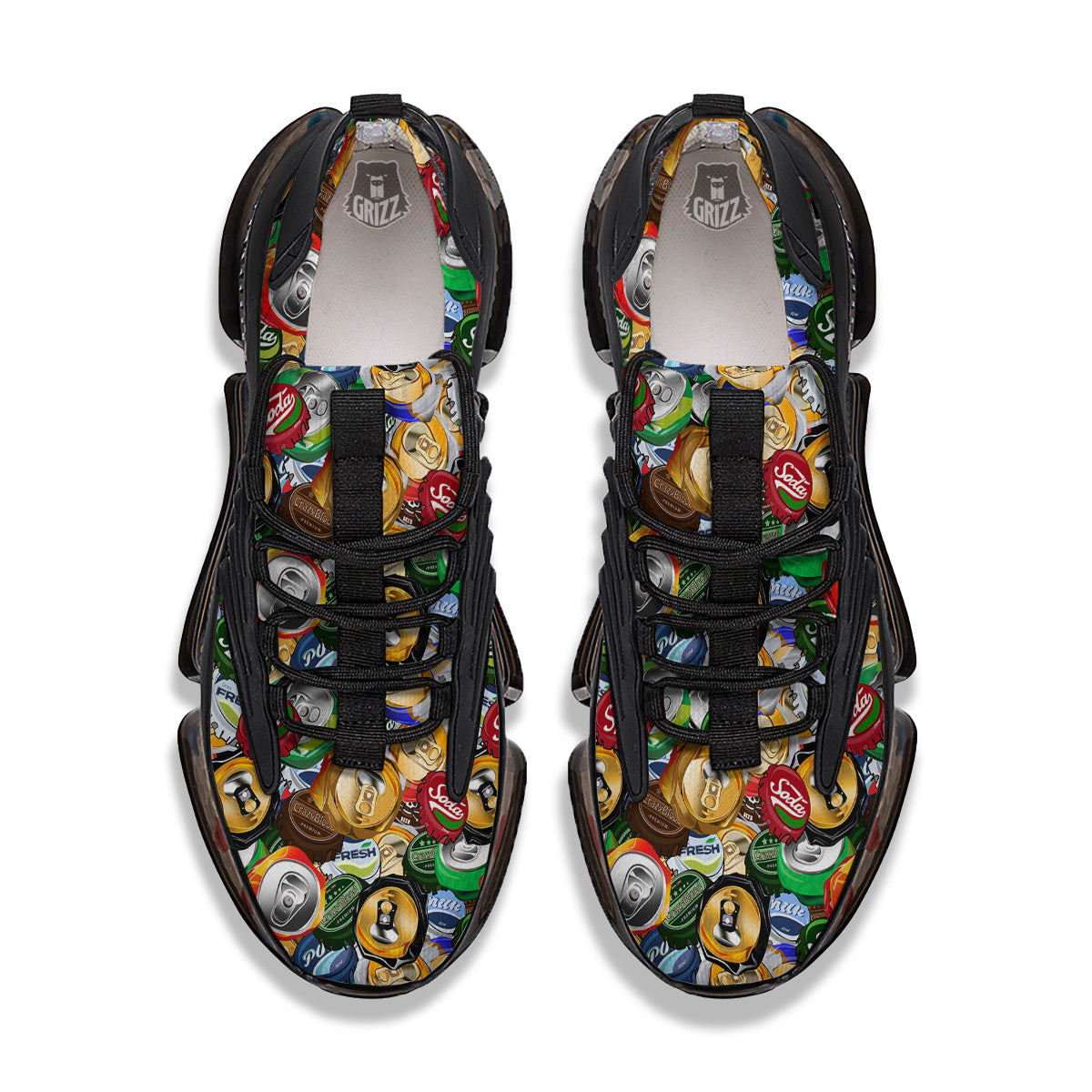 Crumpled Cans And Caps Print Pattern Black Gym Shoes-grizzshop