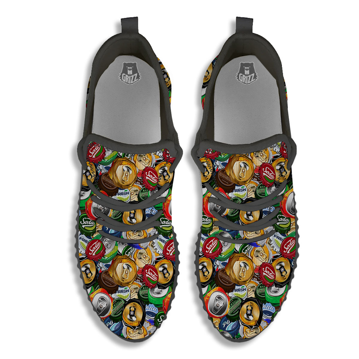 Crumpled Cans And Caps Print Pattern Black Walking Shoes-grizzshop