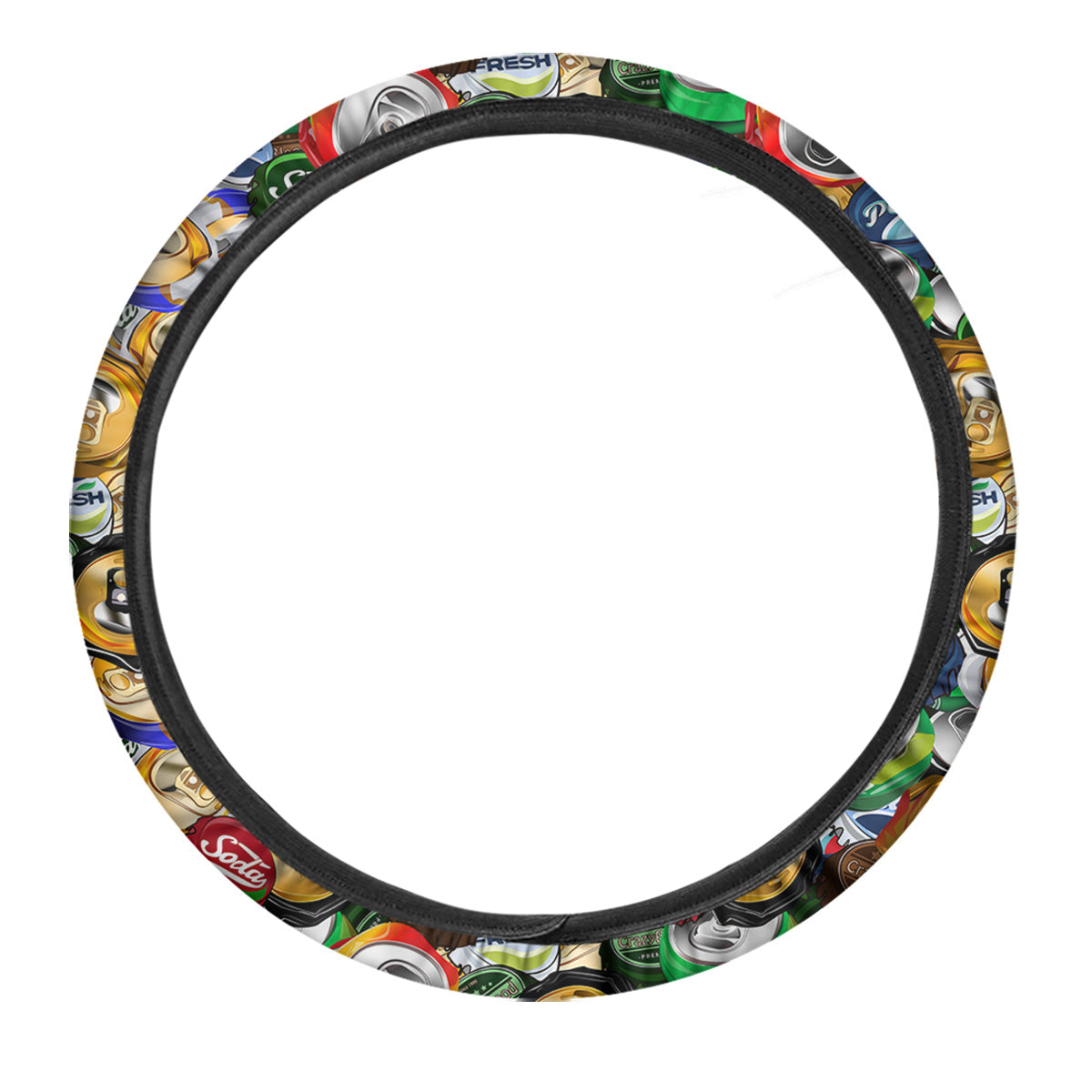 Crumpled Cans And Caps Print Pattern Car Steering Wheel Cover-grizzshop