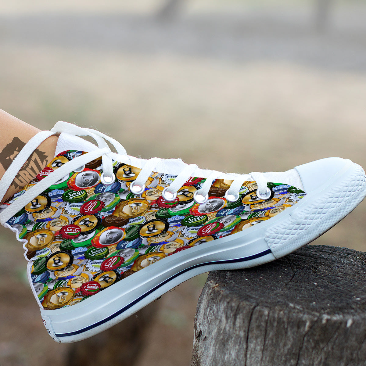 Crumpled Cans And Caps Print Pattern White High Top Shoes-grizzshop