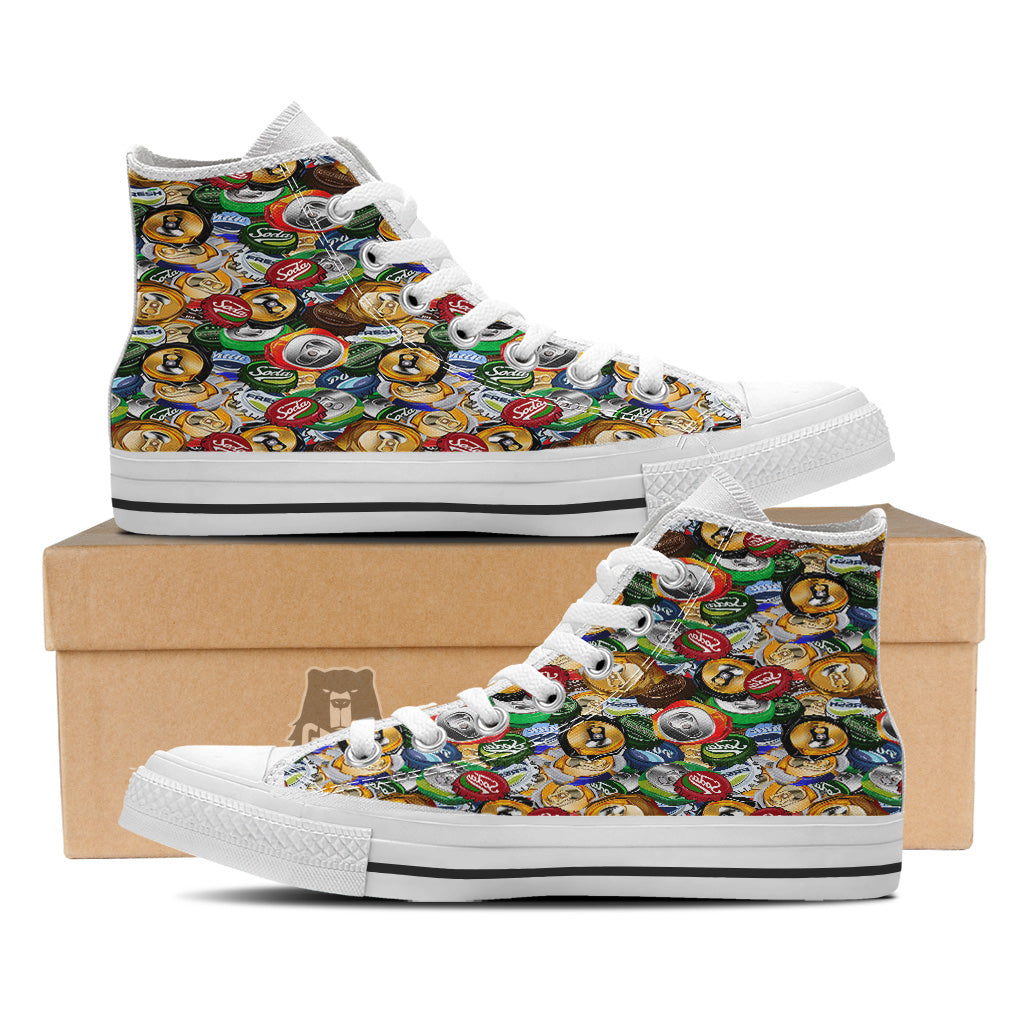 Crumpled Cans And Caps Print Pattern White High Top Shoes-grizzshop