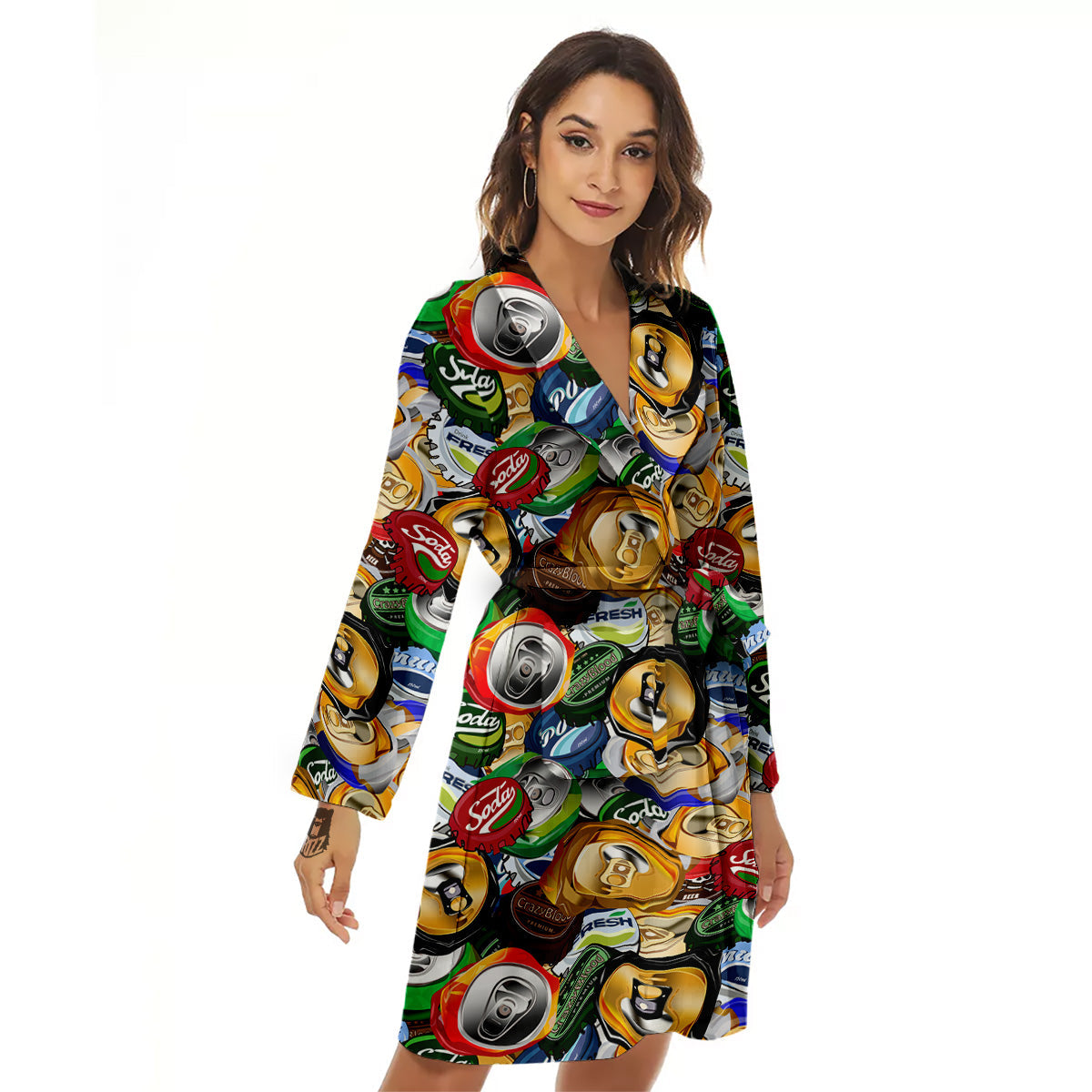 Crumpled Cans And Caps Print Pattern Women's Robe-grizzshop