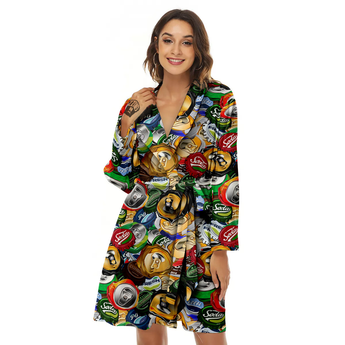 Crumpled Cans And Caps Print Pattern Women's Robe-grizzshop