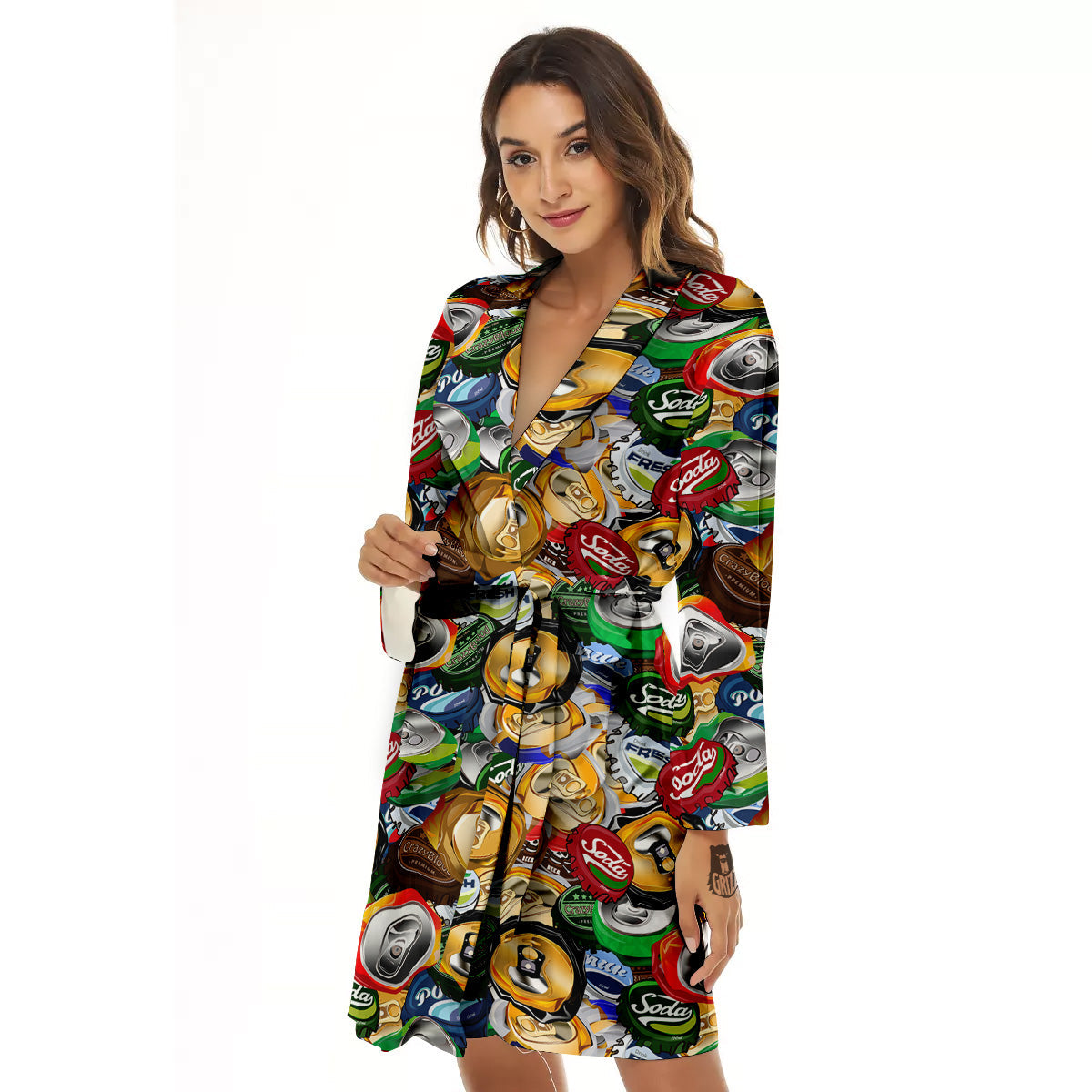 Crumpled Cans And Caps Print Pattern Women's Robe-grizzshop