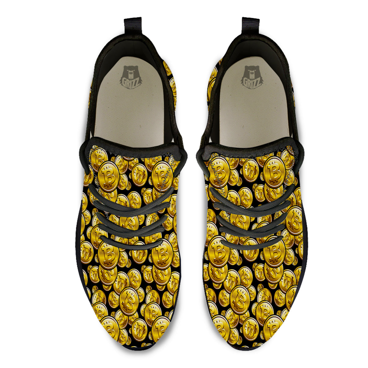 Crypto Bitcoin Print Pattern Black Athletic Shoes-grizzshop
