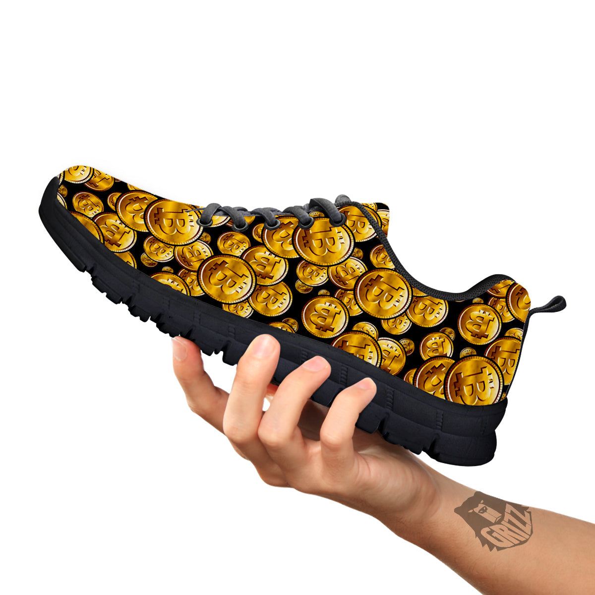 Crypto Bitcoin Print Pattern Black Sneaker-grizzshop