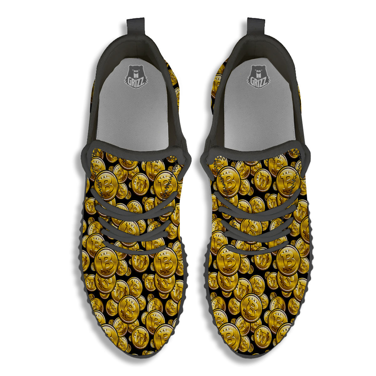 Crypto Bitcoin Print Pattern Black Walking Shoes-grizzshop