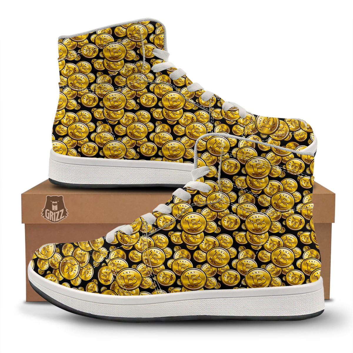 Crypto Bitcoin Print Pattern High Top Sneakers-grizzshop