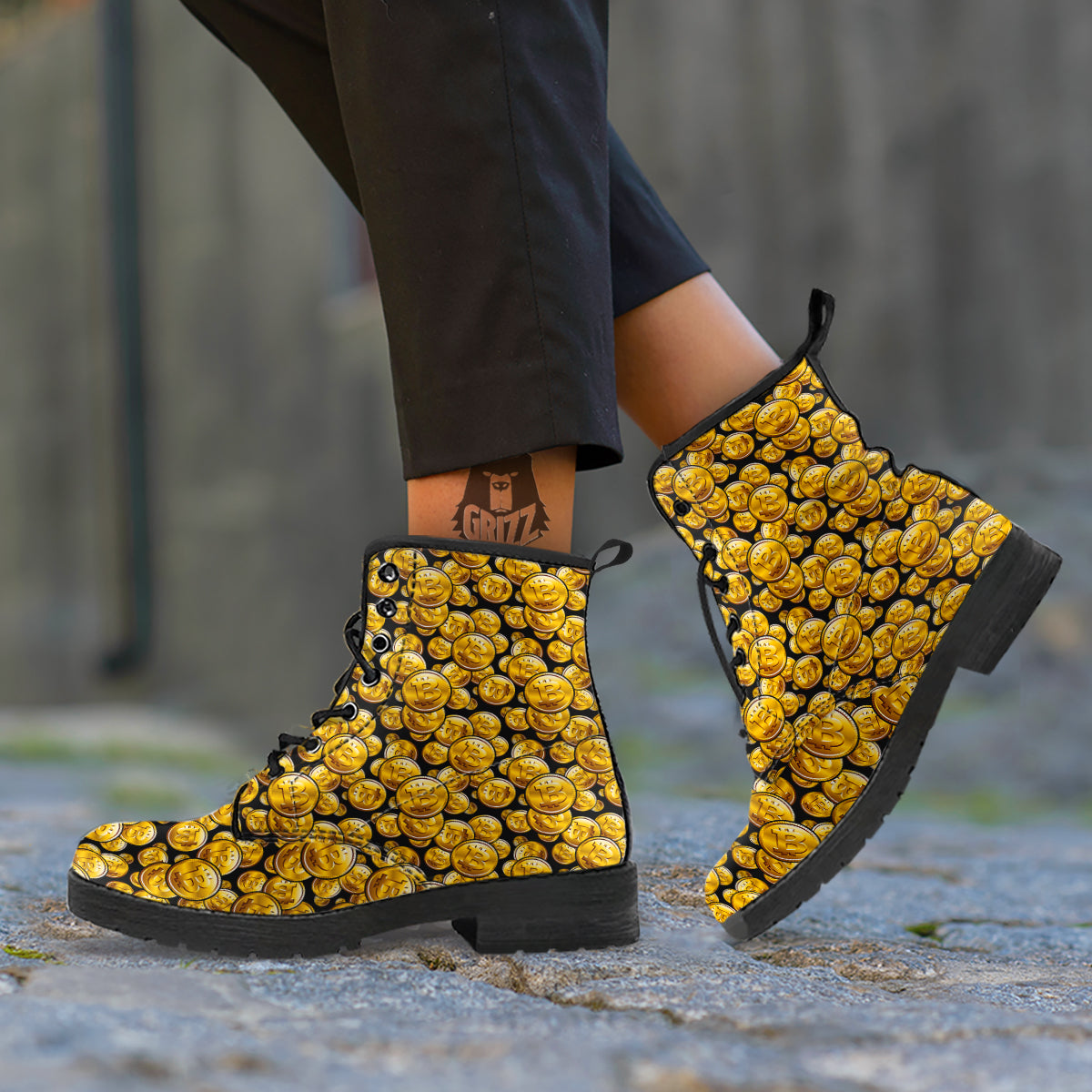 Crypto Bitcoin Print Pattern Leather Boots-grizzshop